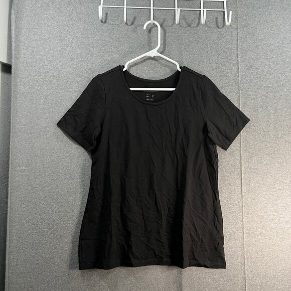 Susan Graver Weekend Essentials Comfy Cotton Knit Top Black, Medium - Picture 1 of 7